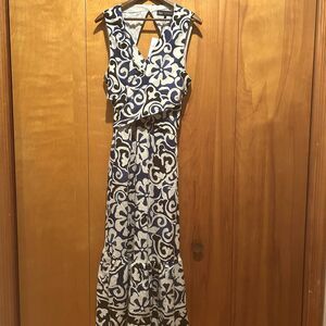 NWT Zara Womens Maxi Dress-Blue & White-Cutout Back-Wrap Top